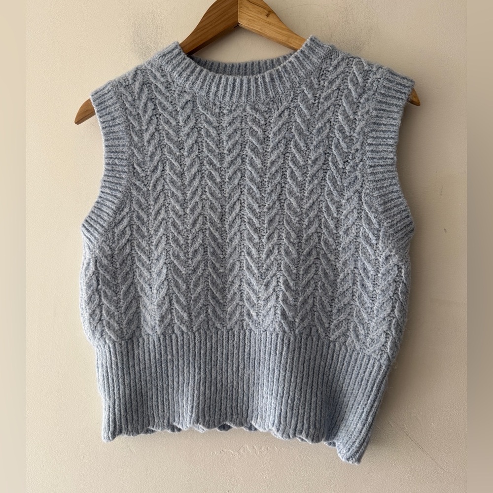 Zara Baby Blue Cable Knit Sweater Vest Wool Alpaca Blend - Picture 3 of 12